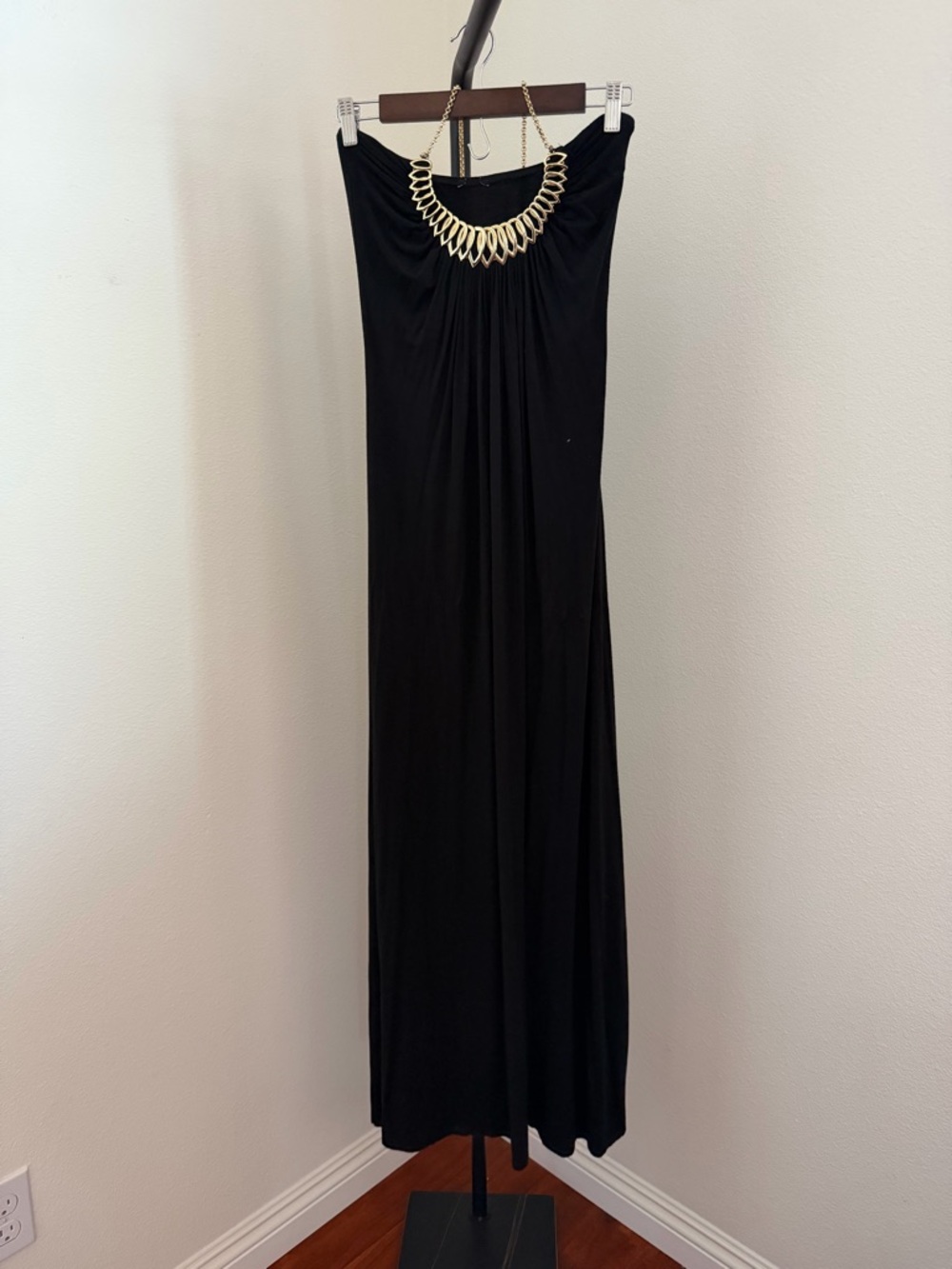 Sky Black Halter Maxi Dress with Gold Neck Detail - Picture 2 of 7